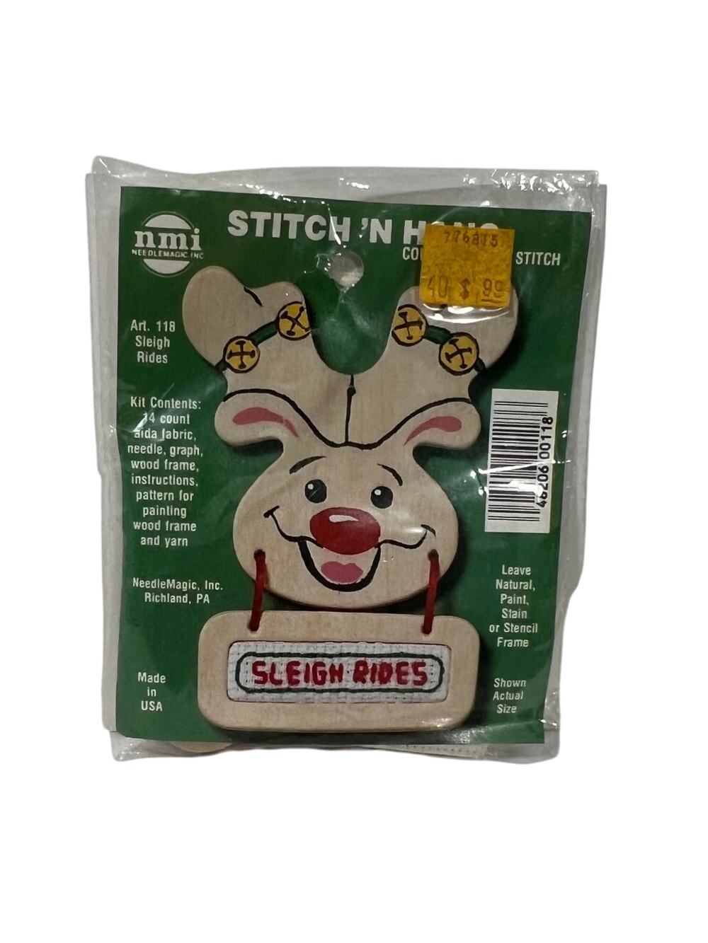 Vintage NeedleMagic Sleigh Rides Reindeer Stitch N Hang Kit 118